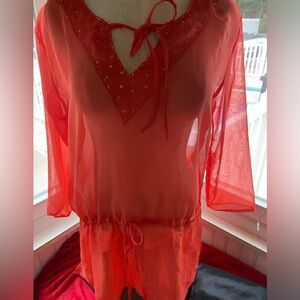 Sheer Orange ladies one piece coverup